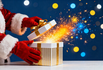 Magical Christmas Gift with Santa Claus Opening Present