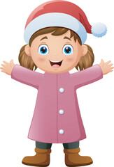 Cartoon little girl wearing winter clothes