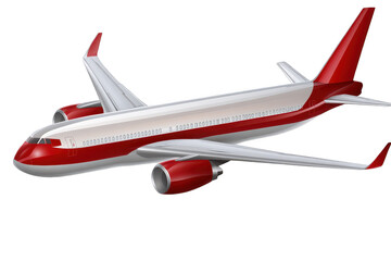 A sleek. modern airplane with a red and white design soaring through a clear blue sky. symbolizing travel and adventure. with distant clouds adding depth to the serene atmosphere