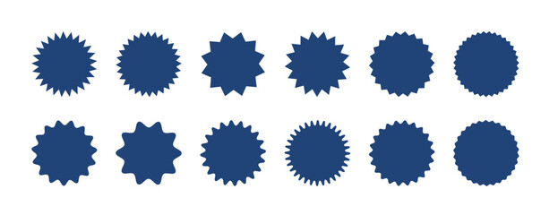 Starburst sticker set. Collection of sunburst badges, deal tags, price tag or quality seal. Flat design vector elemens.