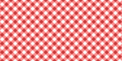 Red white Italian style tablecloth pattern. Vintage style plaid pattern. Checkered vector illustration rustic texture.