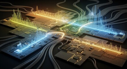 Abstract representation of data flow and connectivity within a complex digital network.