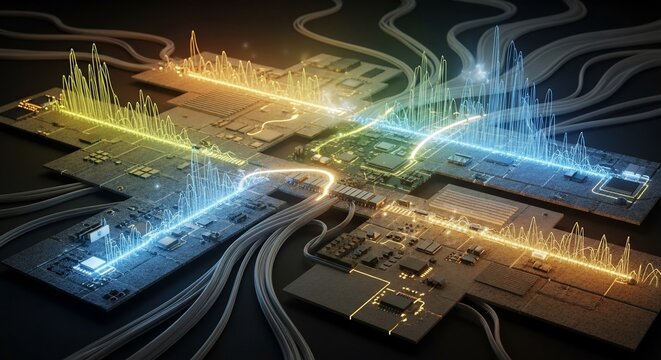 Abstract representation of data flow and connectivity within a complex digital network.