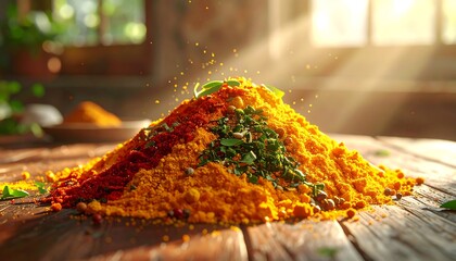 Pile of spices culinary ingredients