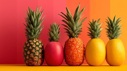 Pineapple mango orange tropical fruit gradient background yellow pink orange fresh vibrant summer