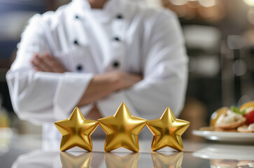 Chef receiving three golden stars award for excellence
