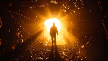 Silhouette in tunnel with bright light