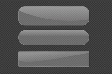Rectangular Glossy Glass Buttons Set on Transparent Background