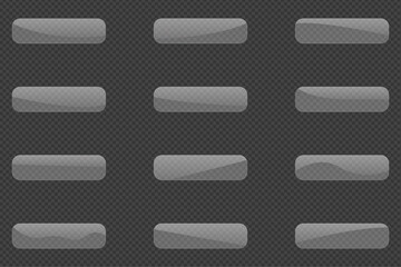 Set of Rectangular Glass Buttons on Transparent Background