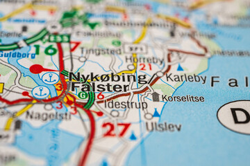 Naklejka premium Map macro view of Warnemünde port and coastal area near Rostock Germany.