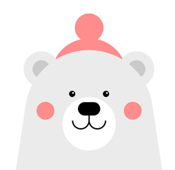 Cute Polar Bear with Winter Hat. Christmas. Adorable Animal Character Illustration.