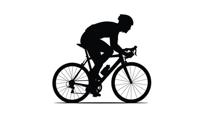 Cyclist Silhouette on Road Bike in Racing Position Vector Illustration
