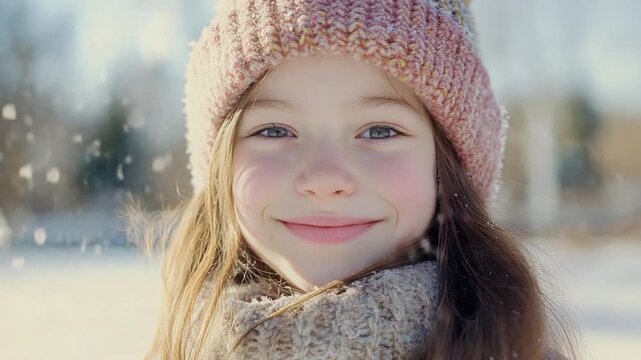 Video A young girl wearing a pink hat and scarf, casual outfit for everyday use