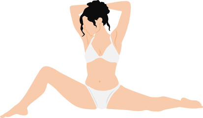 モーニングルーティンで寝起きにストレッチをする女性のイラスト