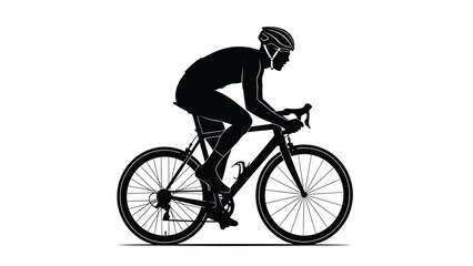 Cyclist Riding Road Bike Silhouette Vector Illustration Isolated on White Background