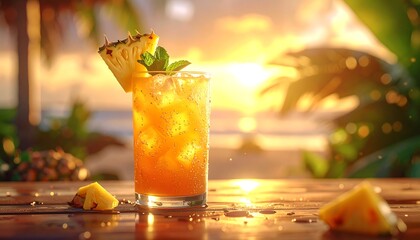 Tropical cocktail drink with pineapple garnish