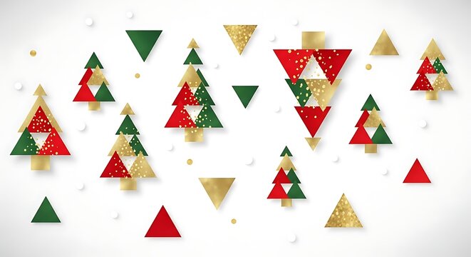 Festive Christmas background with geometric trees and gold accents for holiday cheer