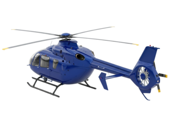 Isolated blue helicopter, air transport, civilian or military, propellers, rotor blades