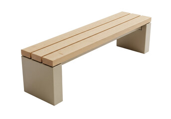 Isolated wooden bench with seat of natural boards for outdoor seating in park or garden