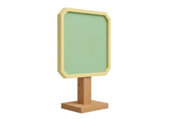 Isolated empty blank sign board with wooden frame standing on post, advertising concept