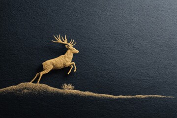 Golden reindeer silhouette leaping across dark textured background for premium seasonal design