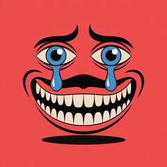 Red Background Cartoon Face Crying With Laughter Keywords: face, cartoon, crying, laughter