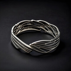 A Close-up view of an intricate silver bracelet. Exquisite craftsmanship and artistry in metal, this timeless piece emanates elegance.