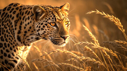 Majestic leopard close-up with amber eyes