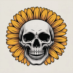 Skull and Sunflower Artwork on Light Background human skull