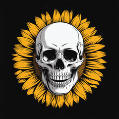Skull and Sunflower Illustration head human skull
