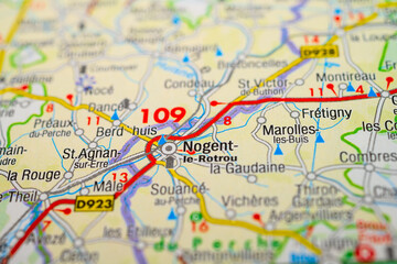 Macro photograph of La Fert&eacute; Bernard area on detailed French map.