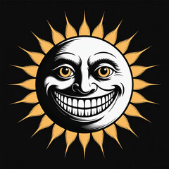 Vintage Engraved Sun Face With Fiery Rays retro
