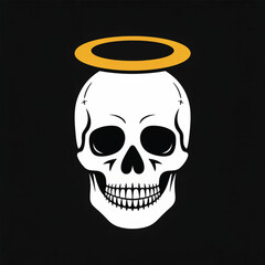 White Skull With Golden Halo On Black Background vector