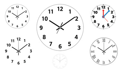 classic wall clocks collection in white background