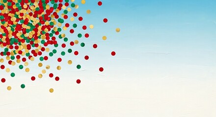 Festive confetti background with red green and gold circles celebration template