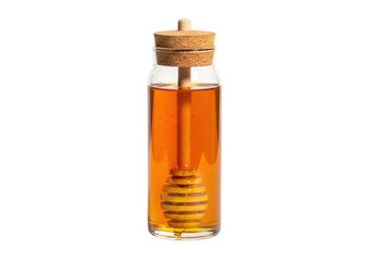 Isolated jar of sweet honey with honey dipper, healthy food, natural treat, dessert ingredient