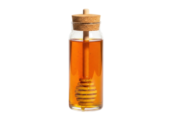 Isolated jar of sweet honey with honey dipper, healthy food, natural treat, dessert ingredient