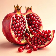 Freshly Cut Pomegranate with Split Seeds on Soft Background