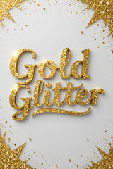 Gold Glitter Text on White Background lettering shiny