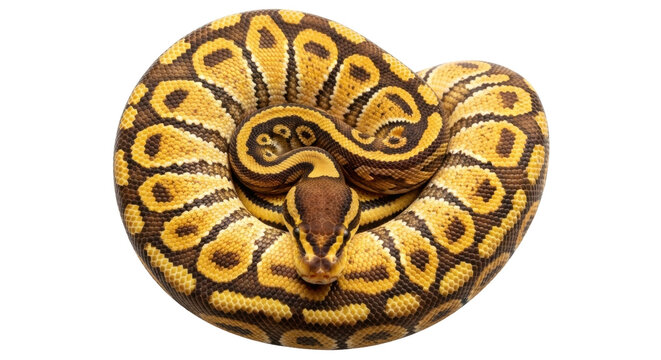 Isolated Ball Python Snake Curled Up Beautiful Exotic Pet Reptile in Studio Shot