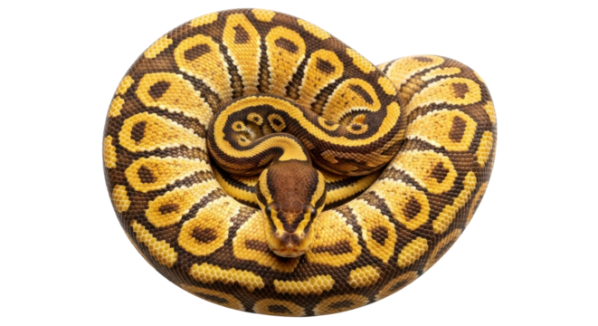 Isolated Ball Python Snake Curled Up Beautiful Exotic Pet Reptile in Studio Shot