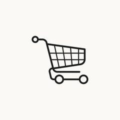 This minimalist shopping cart silhouette icon represents commerce, retail activity, and the purchasing process. Its clean, simple lines make it a universal symbol for online shopping, checkout pages, 