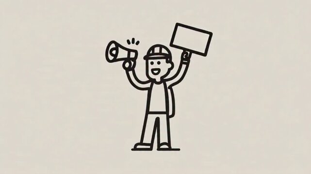 Human Rights Protest Volunteer Line Icon Animation