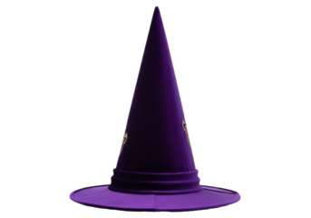 Isolated Purple velvet wizard hat with golden details for carnival costumes and decorations