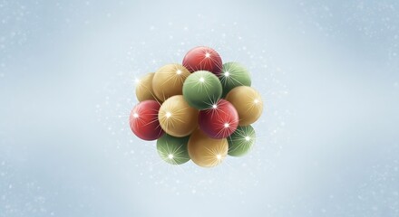 Shiny Christmas Ornaments with Sparkling Light Effects on Pale Blue Background