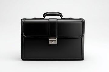 A 3D render of a classic black leather business briefcase. Isolated on a plain white background. Concept of work, corporate, job, and deal.