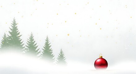 Winter Christmas Forest Scene with Ornament and Falling Snow Background