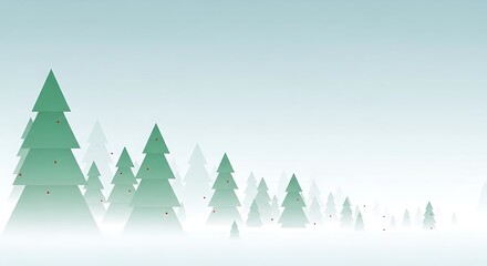 Winter forest landscape with stylized christmas trees in light blue colors