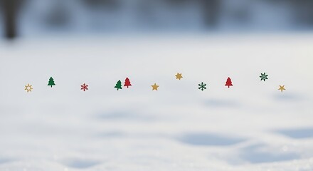 Winter holiday background with decorative trees snowflakes and stars in snow
