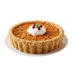 No-Bake Rice Krispies Treat Pumpkin Pie Decorated with Whipped Cream and Edible Berries isolated on a transparent background 